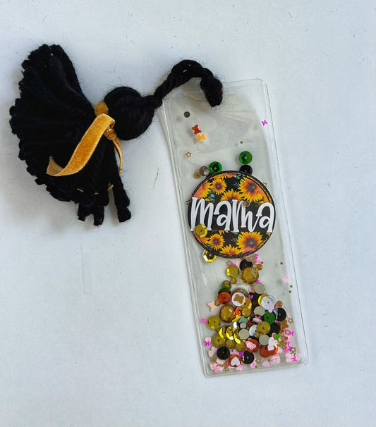 Wholesale Mama Sunflower Glitter Shaker Bookmark - Glitter Bookmark - Confetti Bookmark