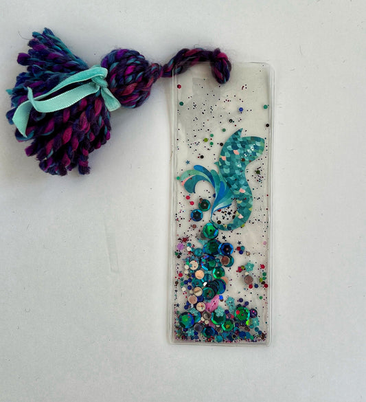 Blue and Green Mermaid Tail Glitter Shaker Bookmark - Glitter Bookmark - Confetti Bookmark Summer Reading