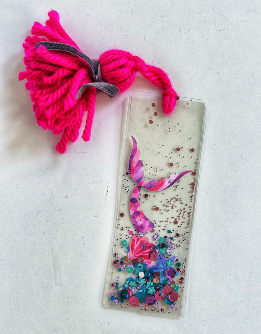 Pink and Purple Mermaid Tail Glitter Shaker Bookmark - Glitter Bookmark - Confetti Bookmark Summer Reading