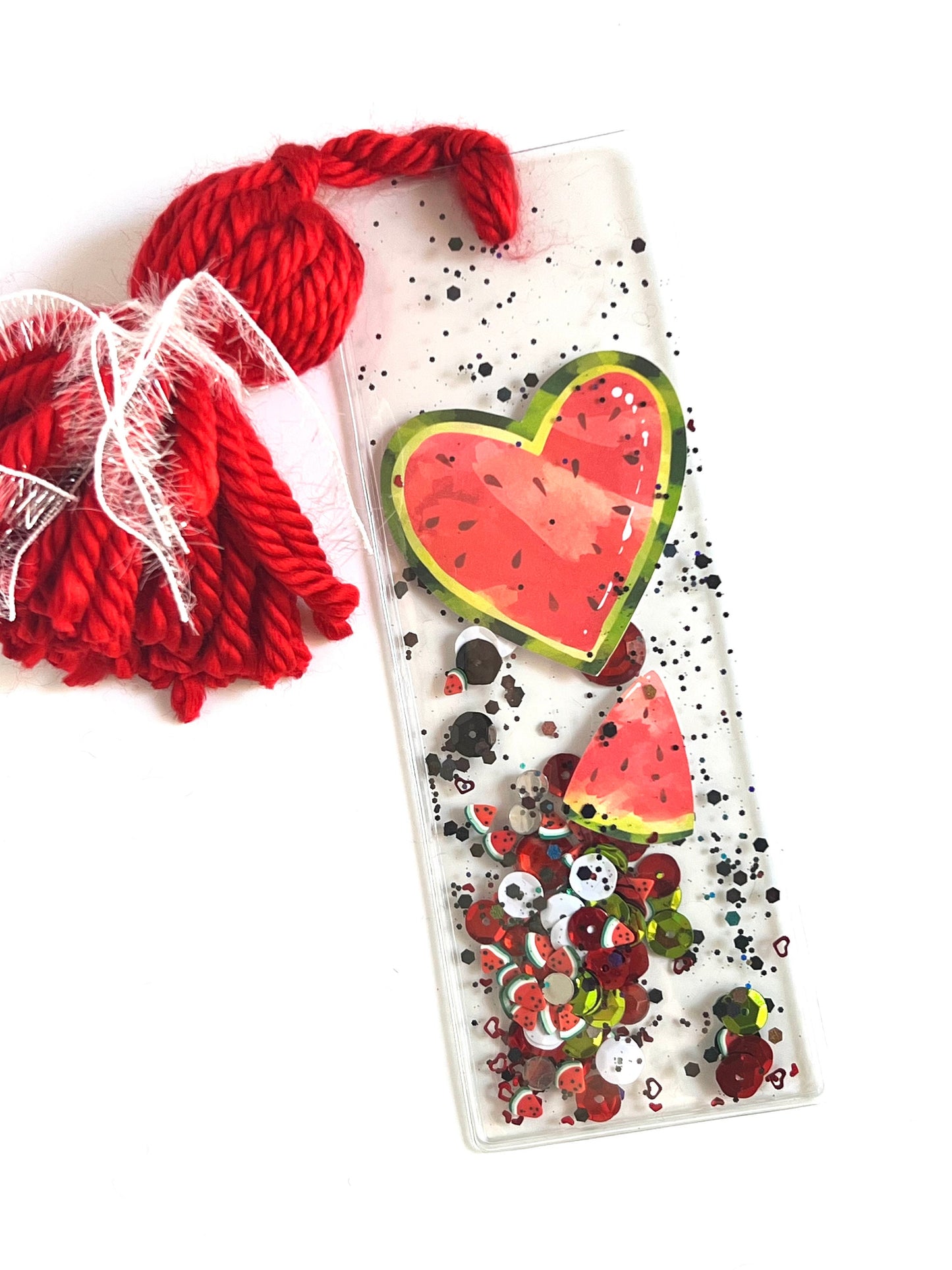 Wholesale Watermelon Heart Summer Glitter Shaker Bookmark - Glitter Bookmark - Confetti Bookmark Tassel Bookmark Gift For Reader