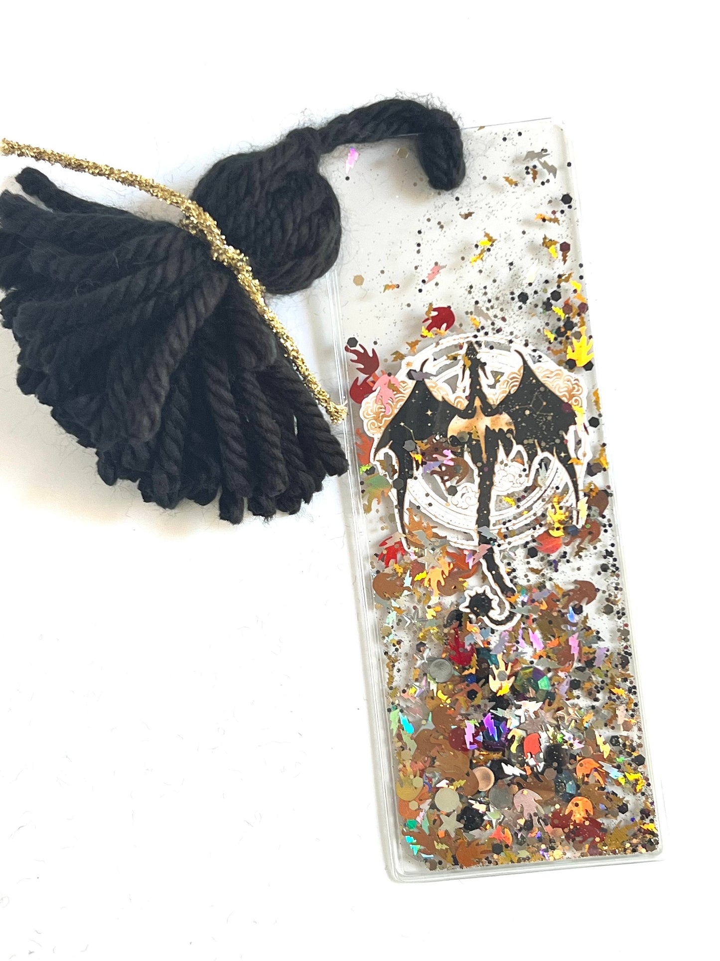 Wholesale Tairn and Andarna Fourth Wing Glitter Shaker Bookmark - Glitter Bookmark - Confetti Bookmark Dragon Bookmark Wingleader Basgiath Violet