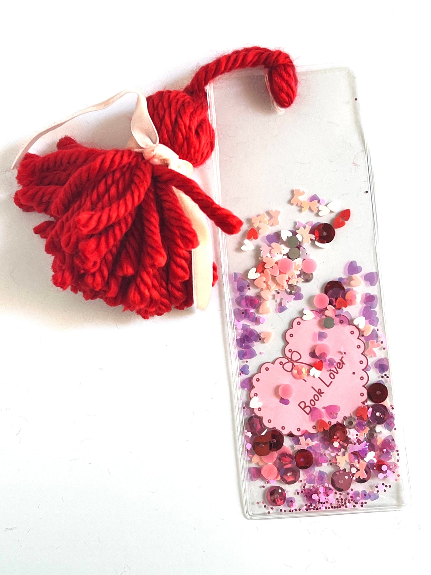 Wholesale Book Lover Bow and Heart Glitter Shaker Bookmark - Glitter Bookmark - Confetti Bookmark