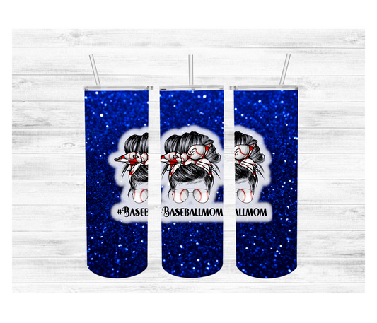 Baseball Mom with Baseball Bow Messy Bun Tumbler