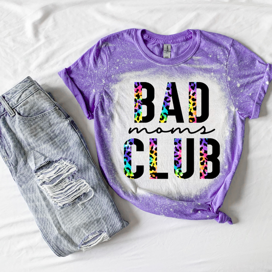 Bad Moms Club Rainbow Leopard Shirt-Mom Shirt- Mom Life Shirt-Bleached Mom Shirt