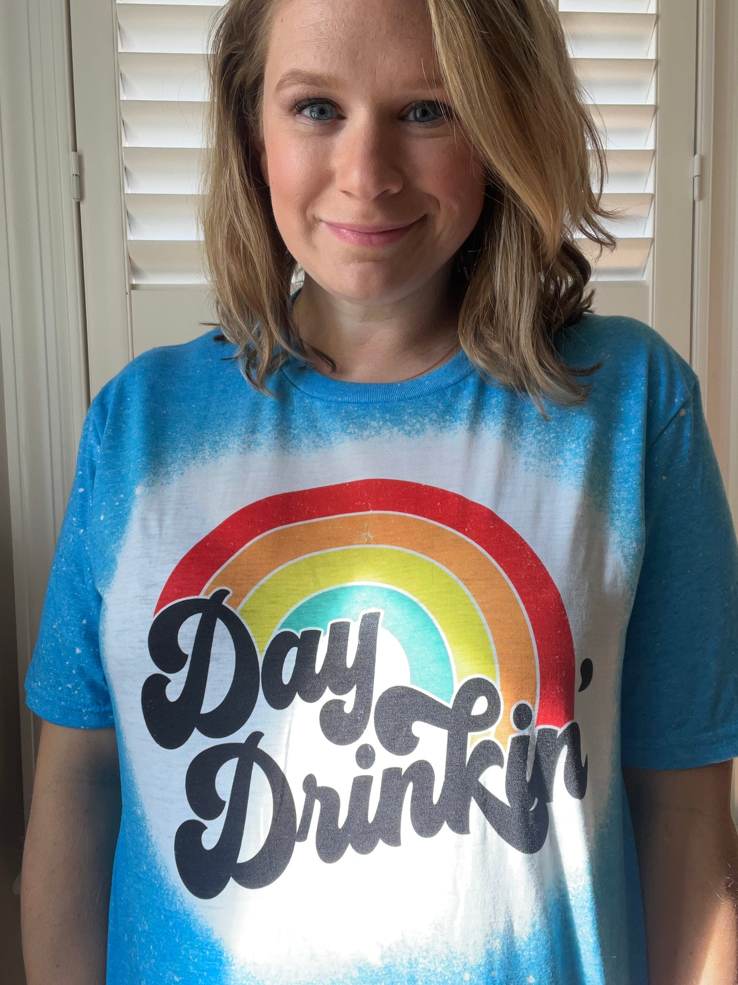 Day Drinkin' Rainbow Bleached Short Sleeved T-Shirt-Vacation Shirt- Beach Shirt
