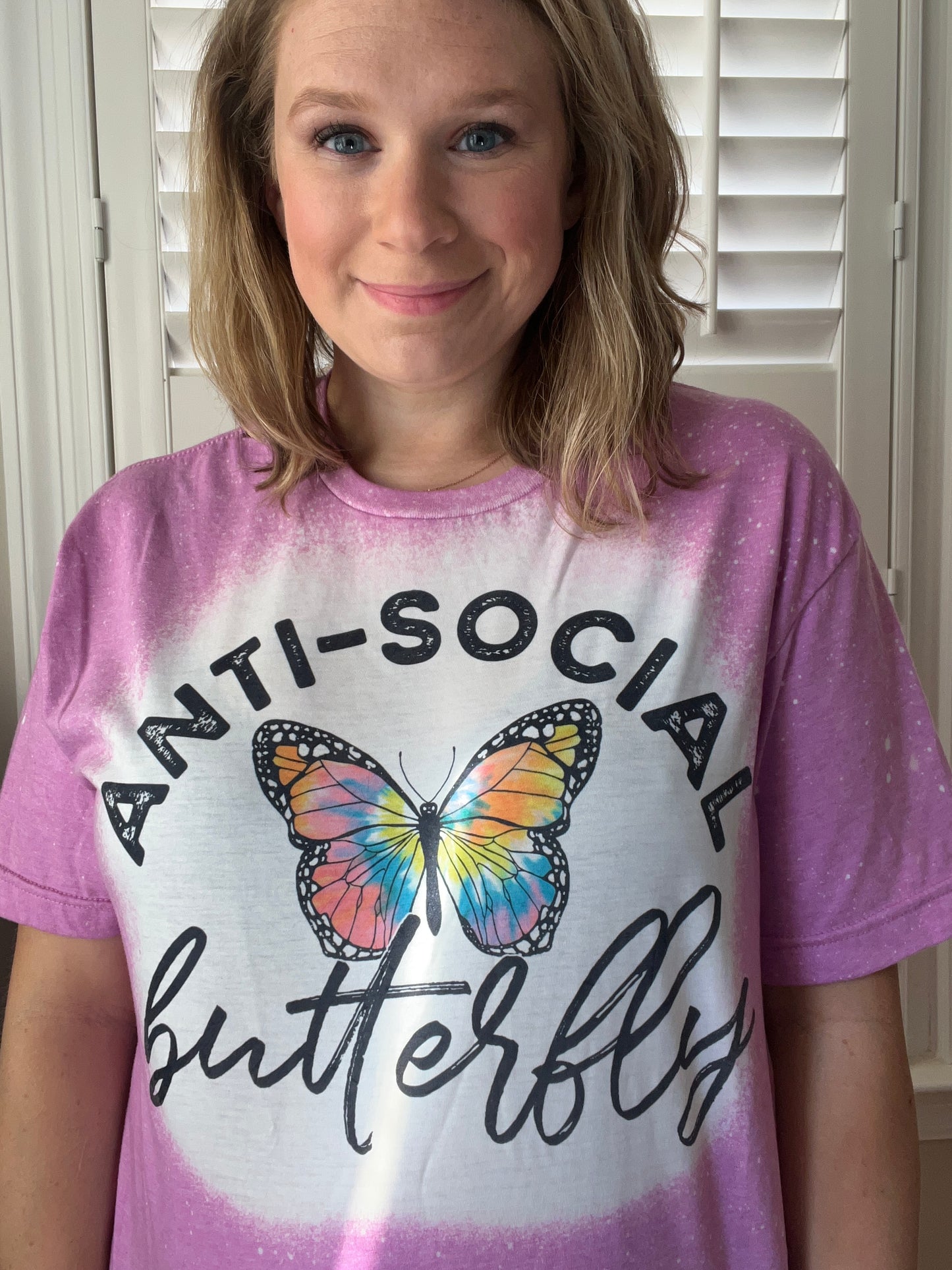 Anti-Social Butterfly Bleached Short Sleeved T-Shirt-Introvert Shirt