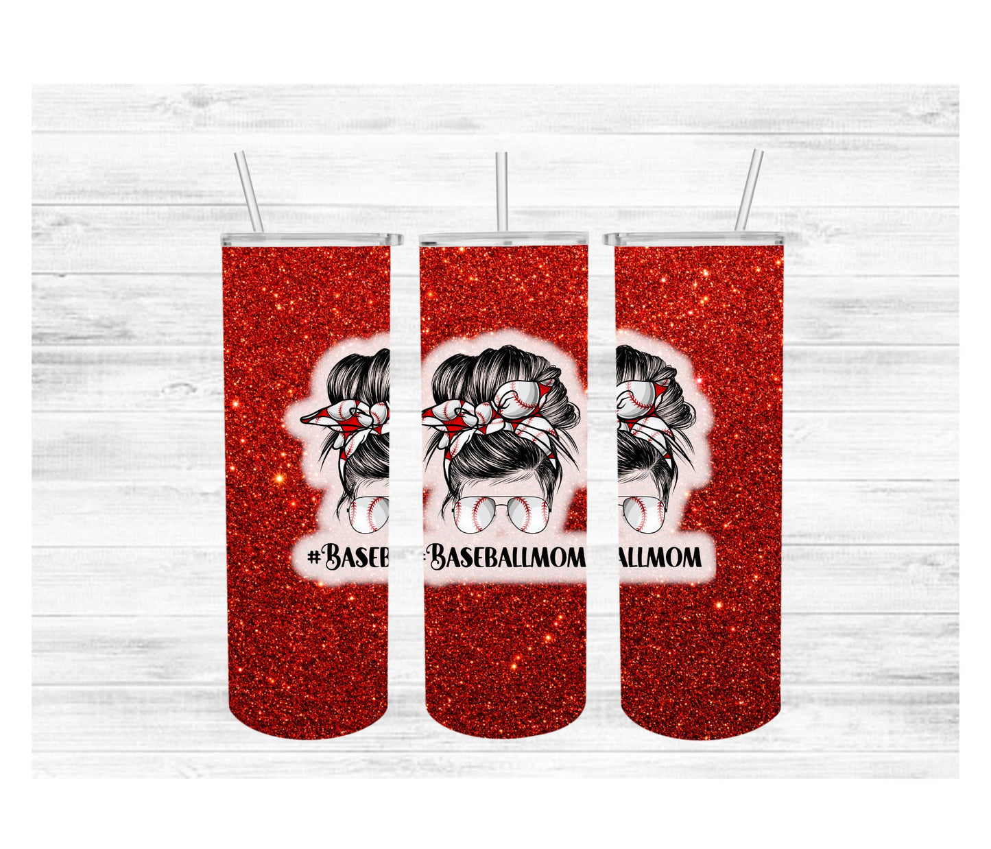 Baseball Mom Messy Bun with Baseball Bow Tumbler-20 oz