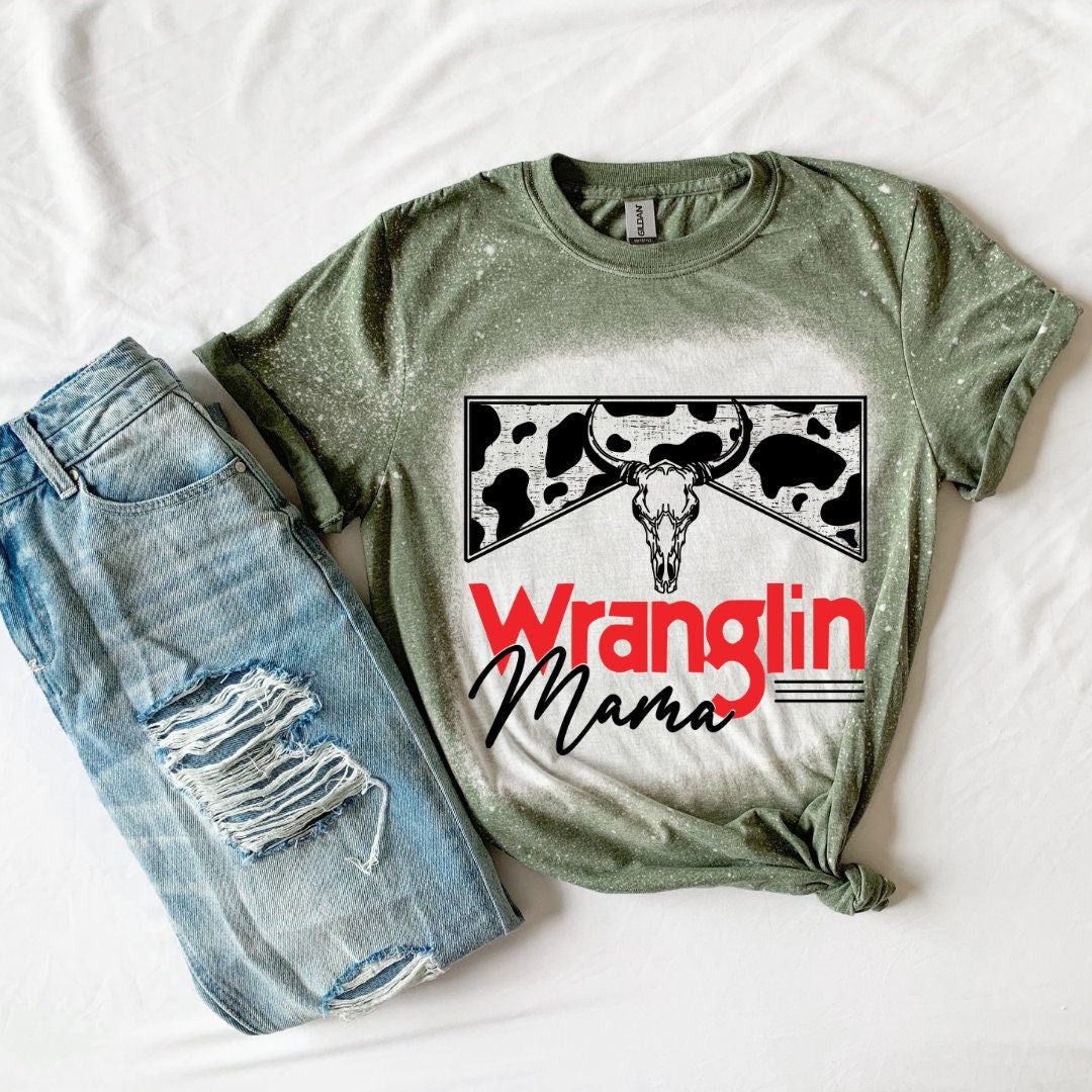 Cow Print Wranglin' Mama Western Shirt -Women's-Sublimation