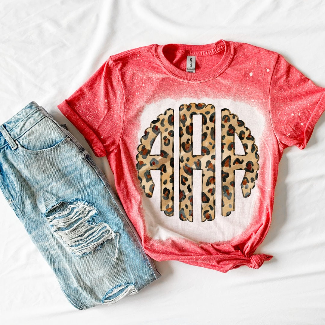 Leopard Monogram T Shirt-Heather Red Shirt-Women's-Sublimation-