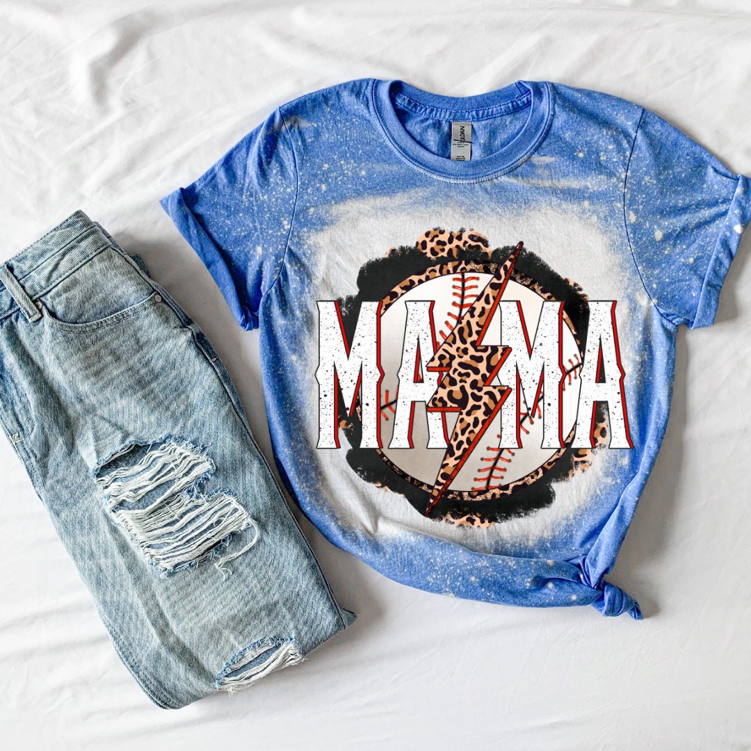 Baseball Mama Leopard Lightning Bolt Shirt-Baseball Mom Shirt-Bleached Baseball Shirt-Baseball Shirt-Travel Ball Shirt-