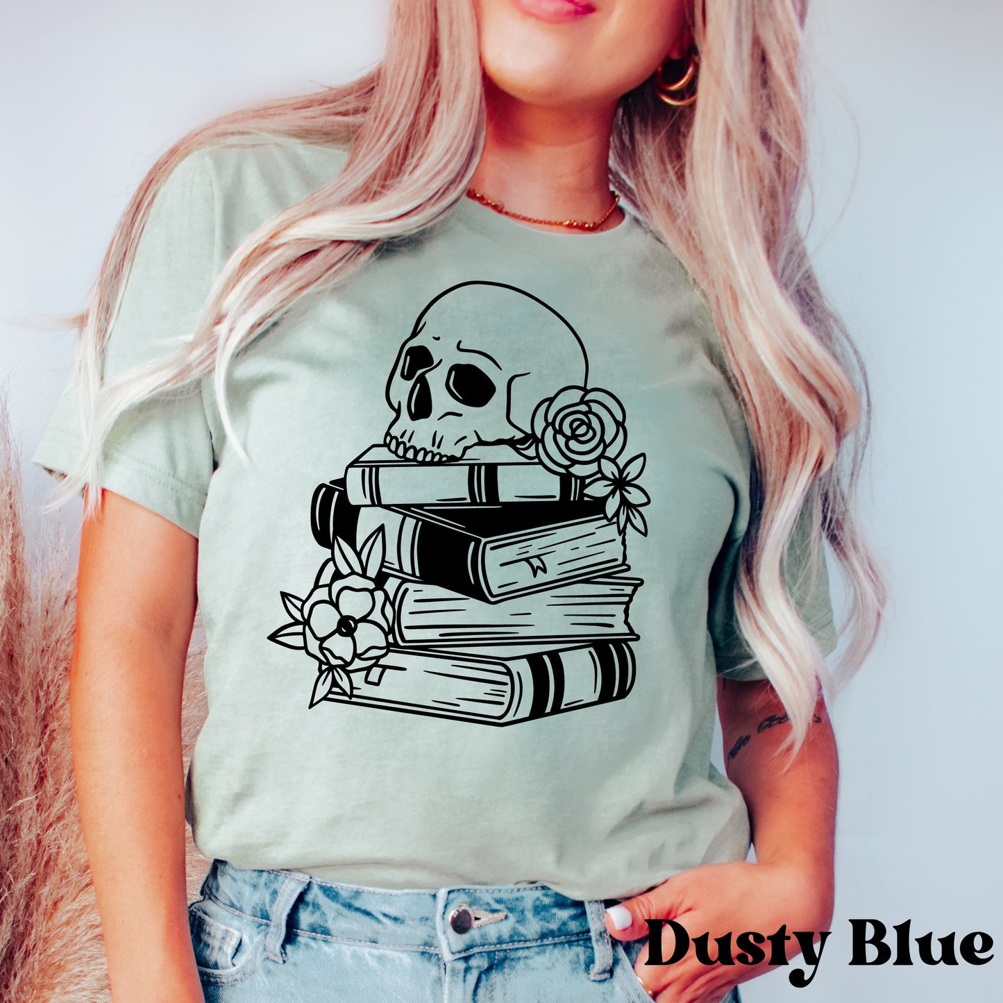 Skeleton On Floral Book Stack Bookish T-Shirt for Women•Bookish Gift•Gift for Reader•Gift For Book Lover•Book Shirt•Mystical Book Shirt