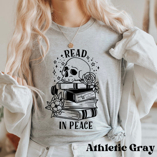 Read in Peace Skeleton Floral Book Stack T-Shirt for Women•Bookish Gift•Gift for Reader•Gift For Book Lover•Book Shirt•Mystical Book Shirt