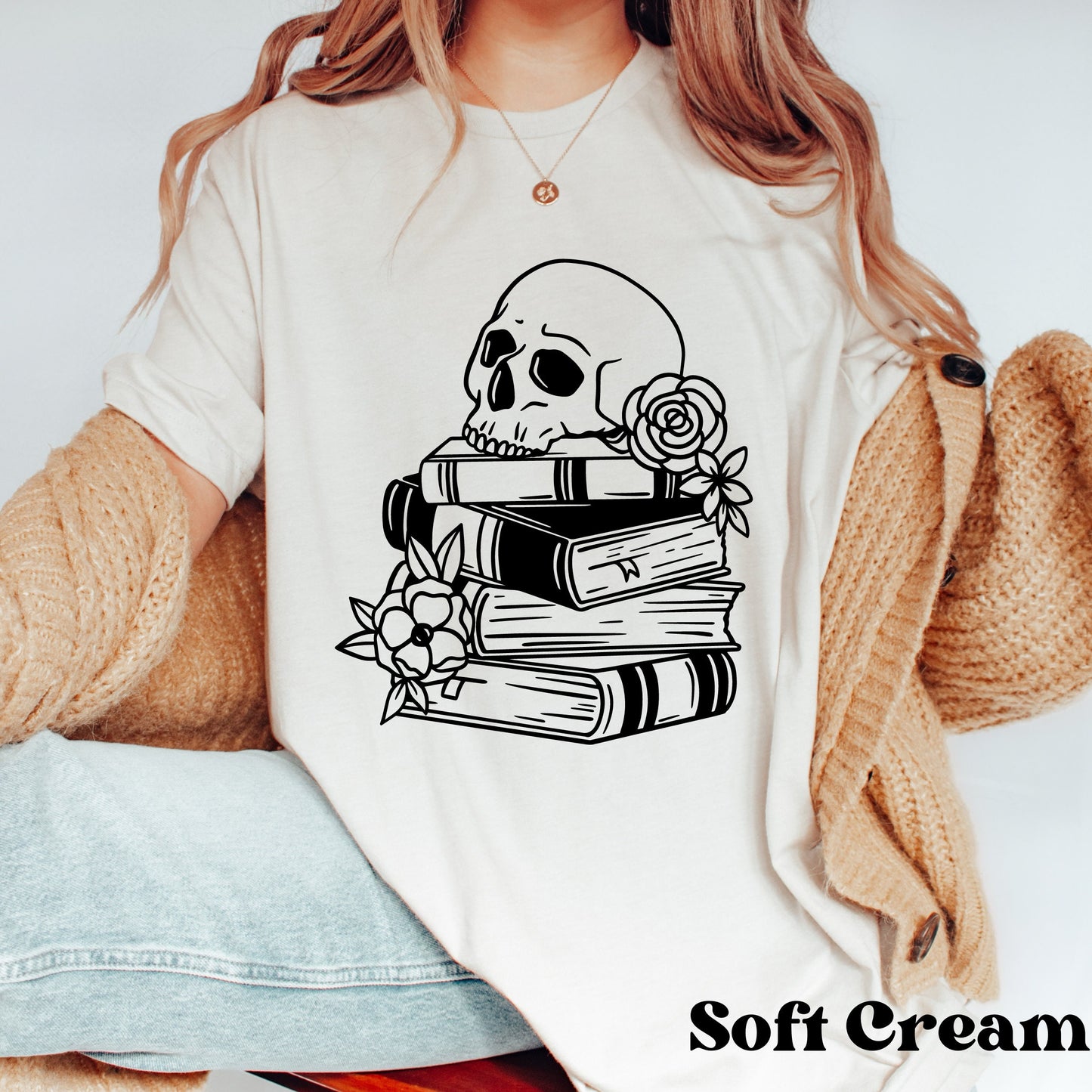 Skeleton On Floral Book Stack Bookish T-Shirt for Women•Bookish Gift•Gift for Reader•Gift For Book Lover•Book Shirt•Mystical Book Shirt