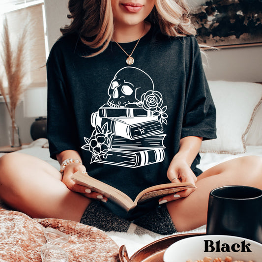 Skeleton On Floral Book Stack Bookish T-Shirt for Women•Bookish Gift•Gift for Reader•Gift For Book Lover•Book Shirt•Mystical Book Shirt