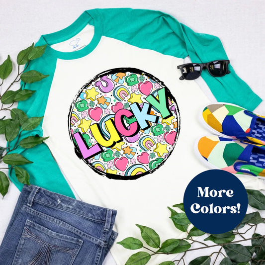 Adult Charms of Luck Lucky Raglan Shirt-St. Patrick's Day Shirt-St. Paddy's Day Shirt-St. Patty's Day Shirt