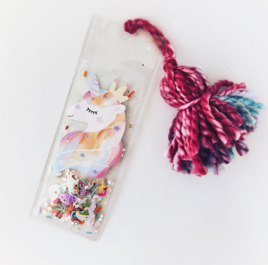 Rainbow Unicorn Shaker Bookmark - Glitter Bookmark - Confetti Bookmark